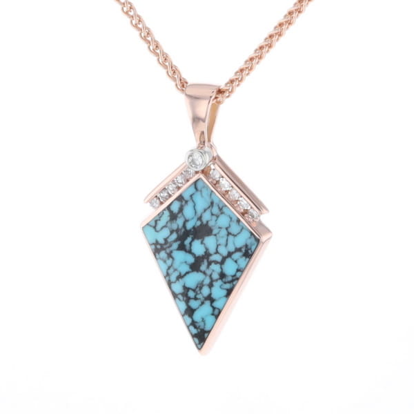Turquoise Kite Shaped Inlaid Pendant with 0.19ctw Diamonds