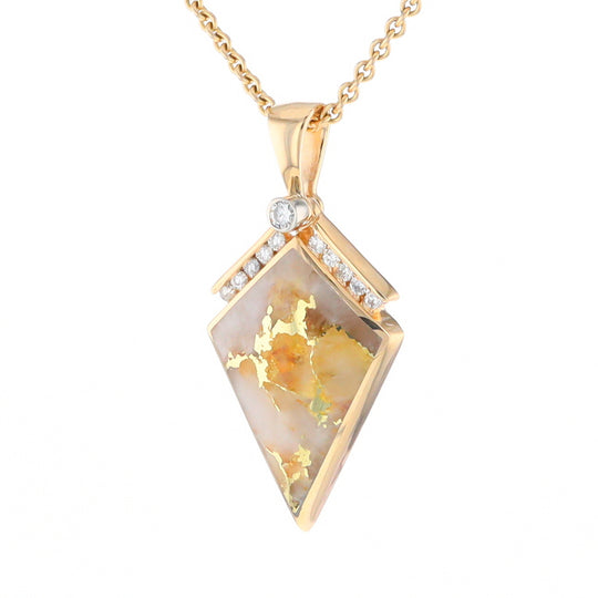 Gold Quartz Kite Shape Inlaid Pendant with 0.19ctw Diamonds (G1)