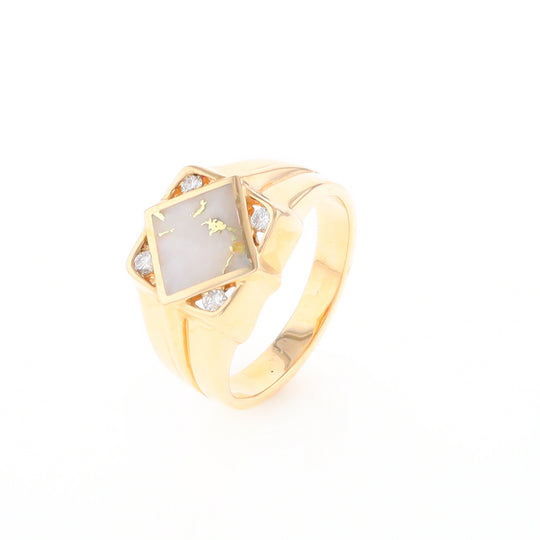 Gold Quartz Mens Ring with Diamond Accents