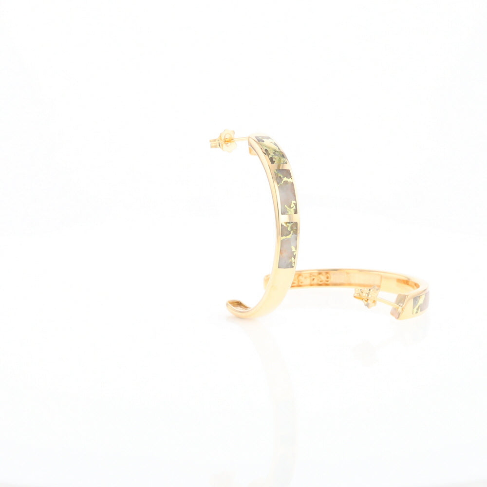 Gold Quartz Hoop Earrings 3 Section Inlaid Design G2