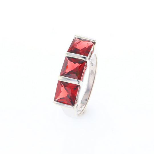 Three Square Garnet Ring