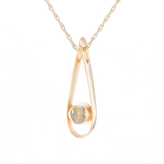 Open Teardrop Round Gold Quartz Inlaid Pendant