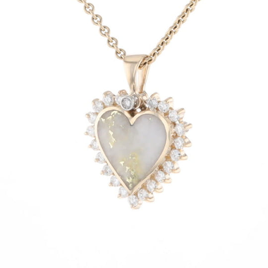 Gold Quartz Heart Shape Inlaid .55Ctw Diamond Pendant