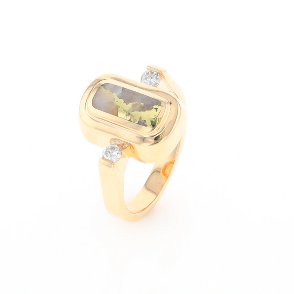 Gold Quartz Ring Oval Inlaid Design with .06ctw Round Diamonds