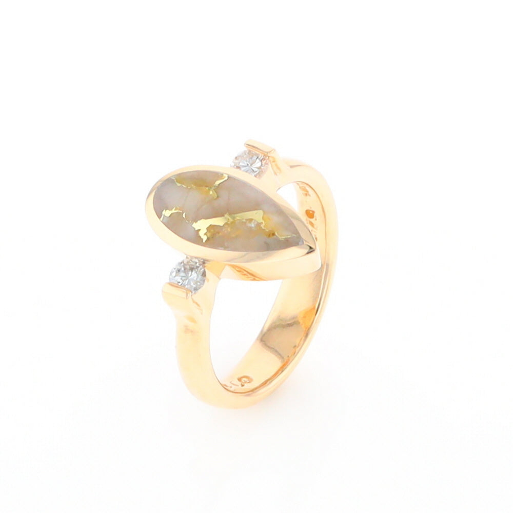 Gold Quartz Ring Pear Shape Inlaid with .18ctw Round Diamonds