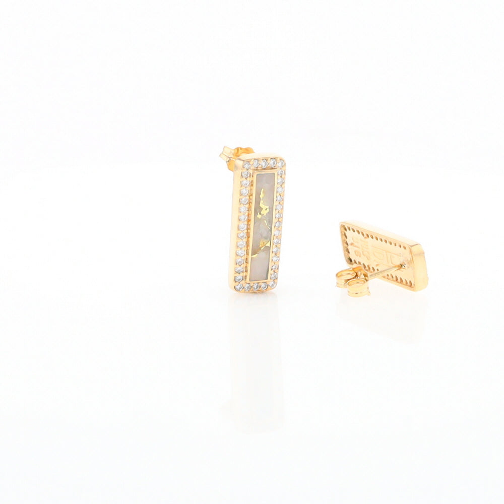 Gold Quartz Earrings Rectangle Inlaid with .50ctw Round Diamonds Halo Design - G2