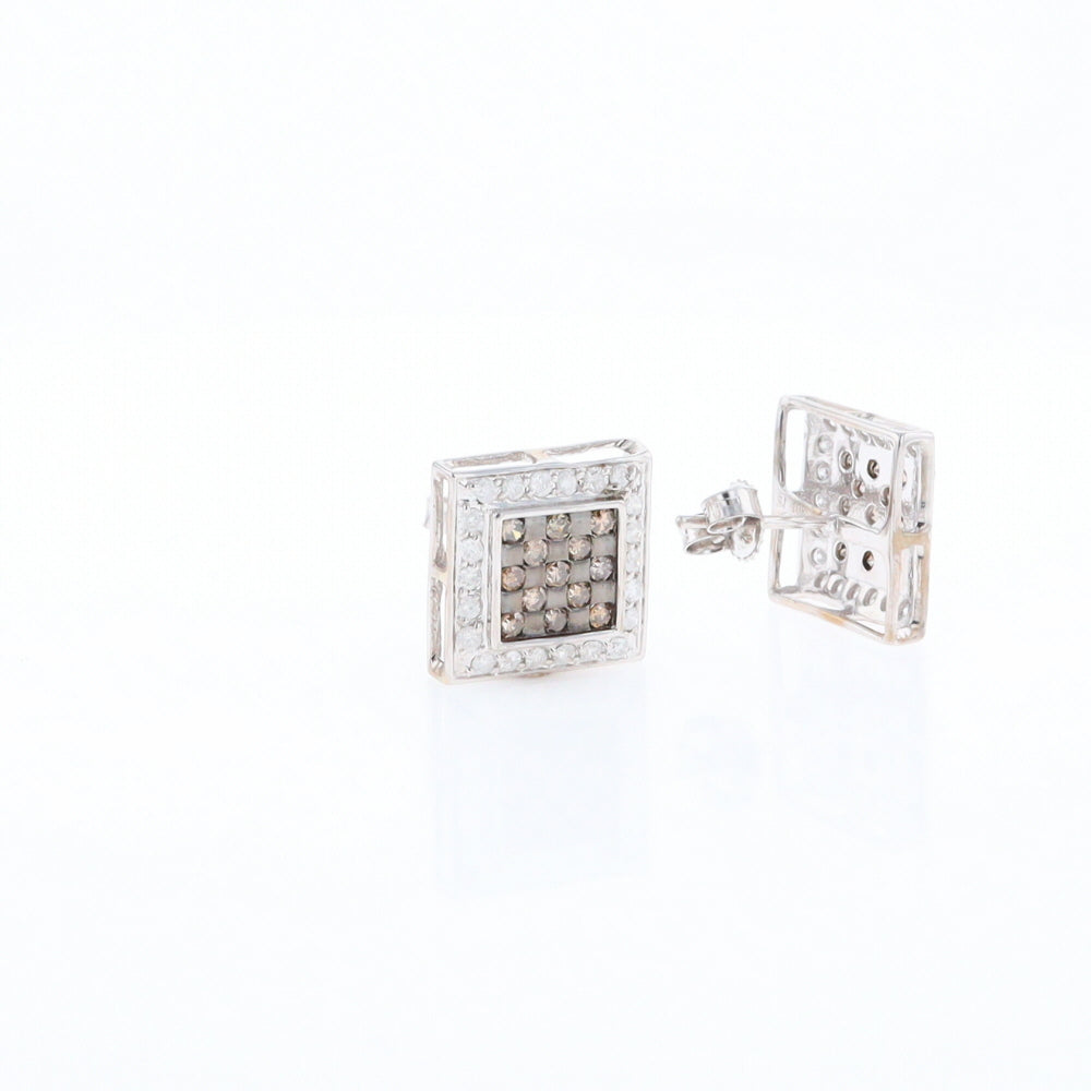 Square White & Chocolate Diamond Earrings