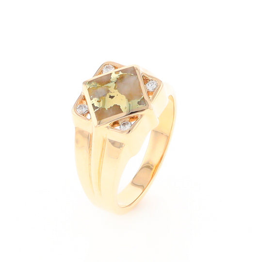 Gold Quartz Mens Ring with Diamond Accents