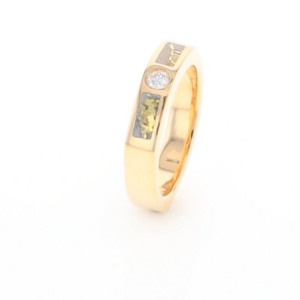 Gold Quartz Ring Double Sided Inlaid Design with .10ct Round Diamond G2