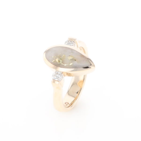 Gold Quartz Ring Pear Shape Inlaid with .18ctw Round Diamonds