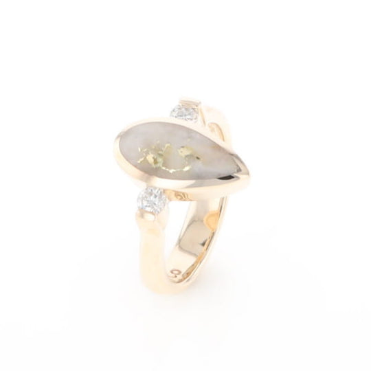 Gold Quartz Ring Pear Shape Inlaid with .18ctw Round Diamonds