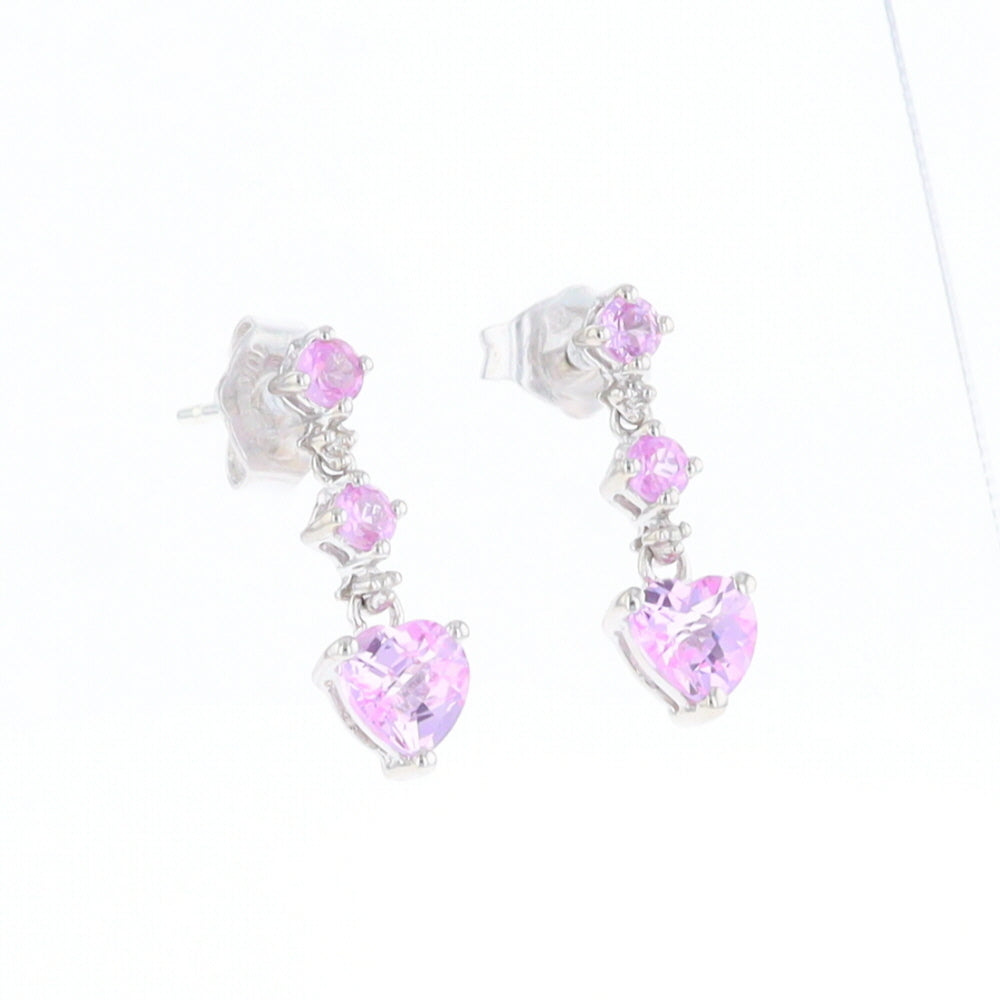Synthetic Pink Sapphire Dangle Heart Earrings