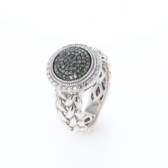 Green Diamond Braided Cluster Ring