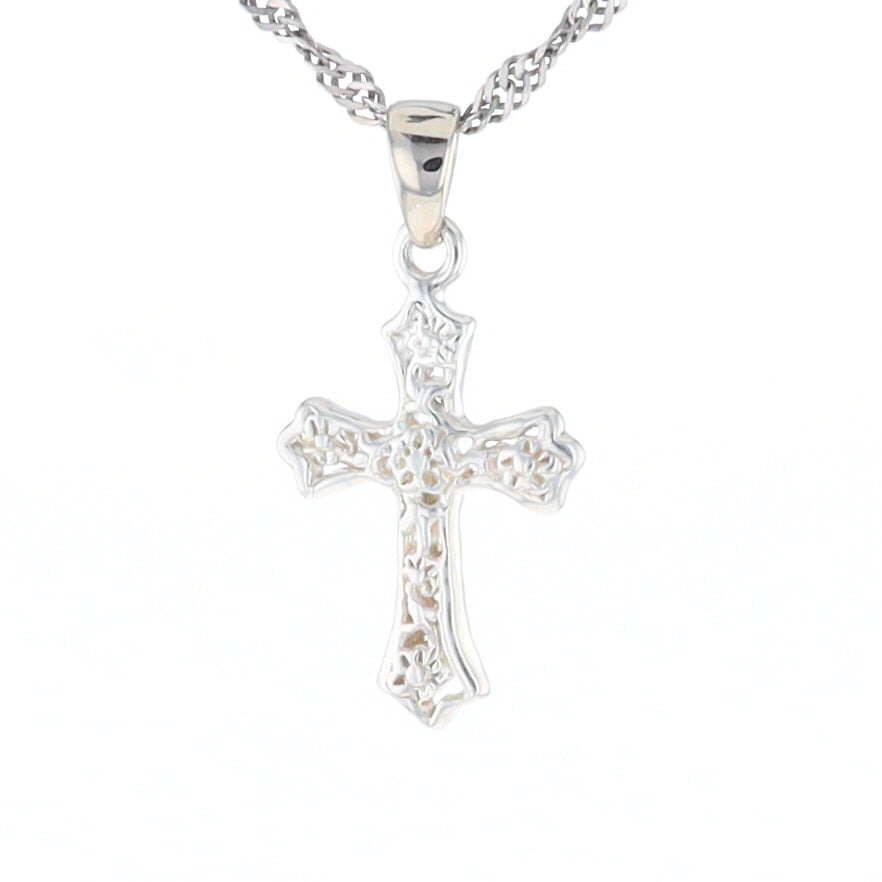 Sterling Silver Flower Cross Pendant