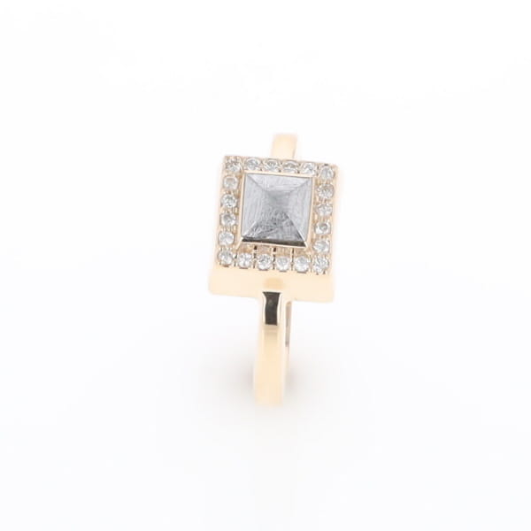 Meteorite Ring Square Inlaid Halo .14ctw Diamonds Design