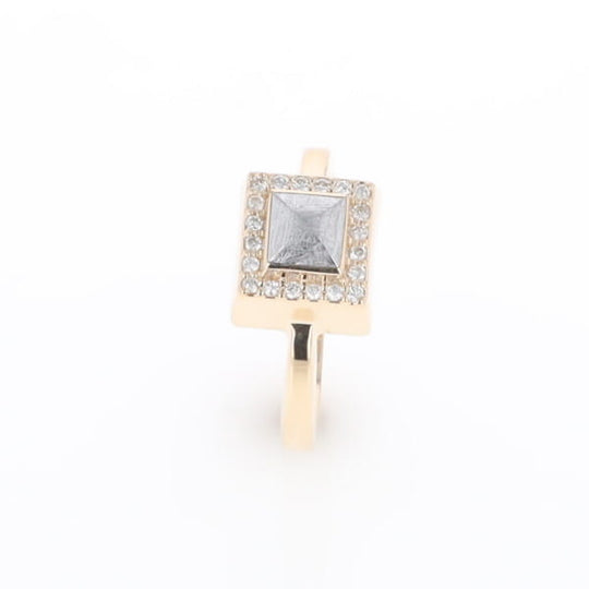 Meteorite Ring Square Inlaid Halo .14ctw Diamonds Design