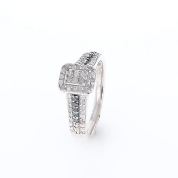 Blue & White Diamond Rectangle Cluster Ring