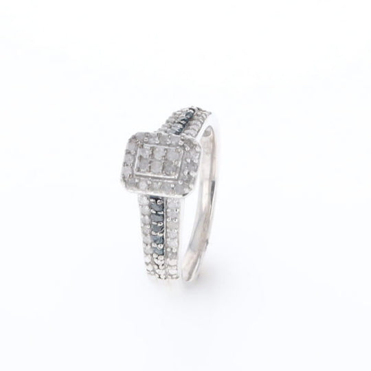 Blue & White Diamond Rectangle Cluster Ring