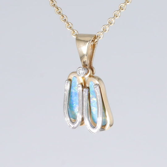 Opal Pendant Sandals Double Inlaid Design with .02ct Round Diamond