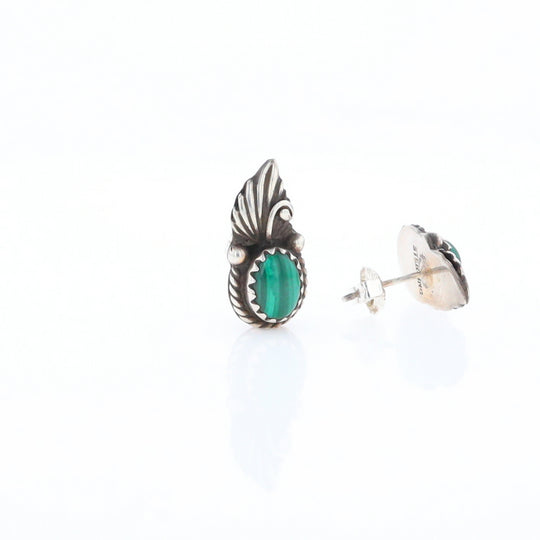 Malachite Feather Stud Earrings