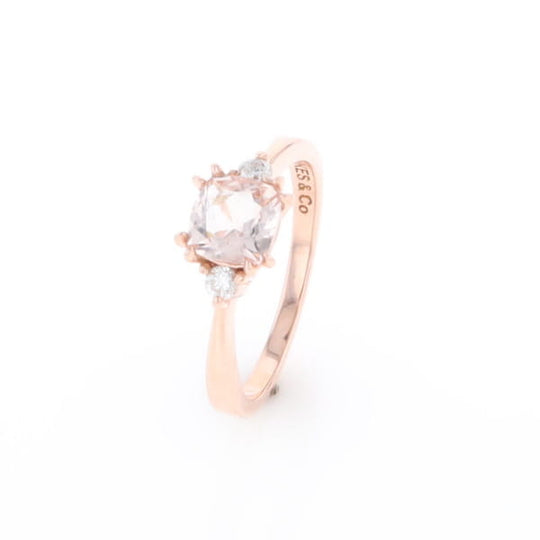 Morganite 1ct Cushion Cut  and Diamond Three Stone Engagement Ring