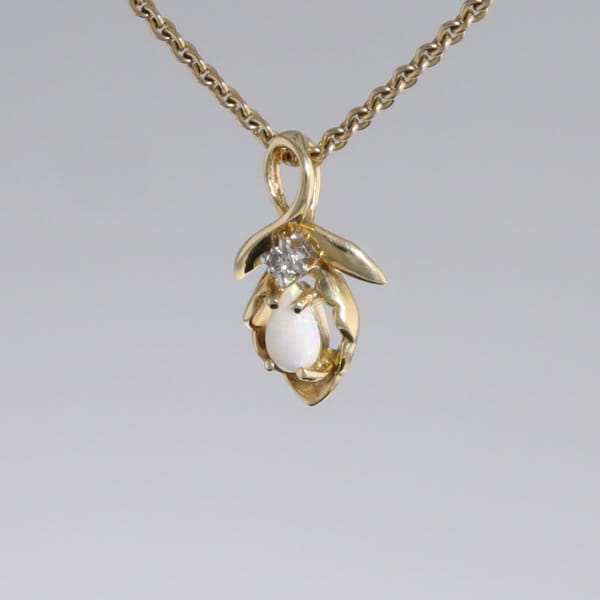 Pear-leaf Opal and Diamond Pendant