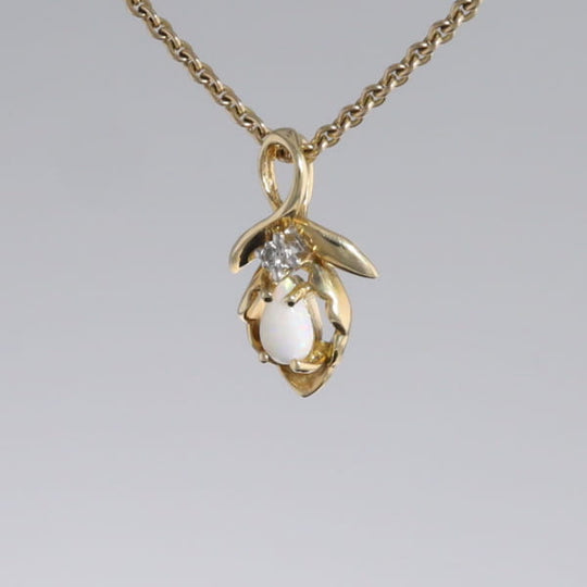 Pear-leaf Opal and Diamond Pendant