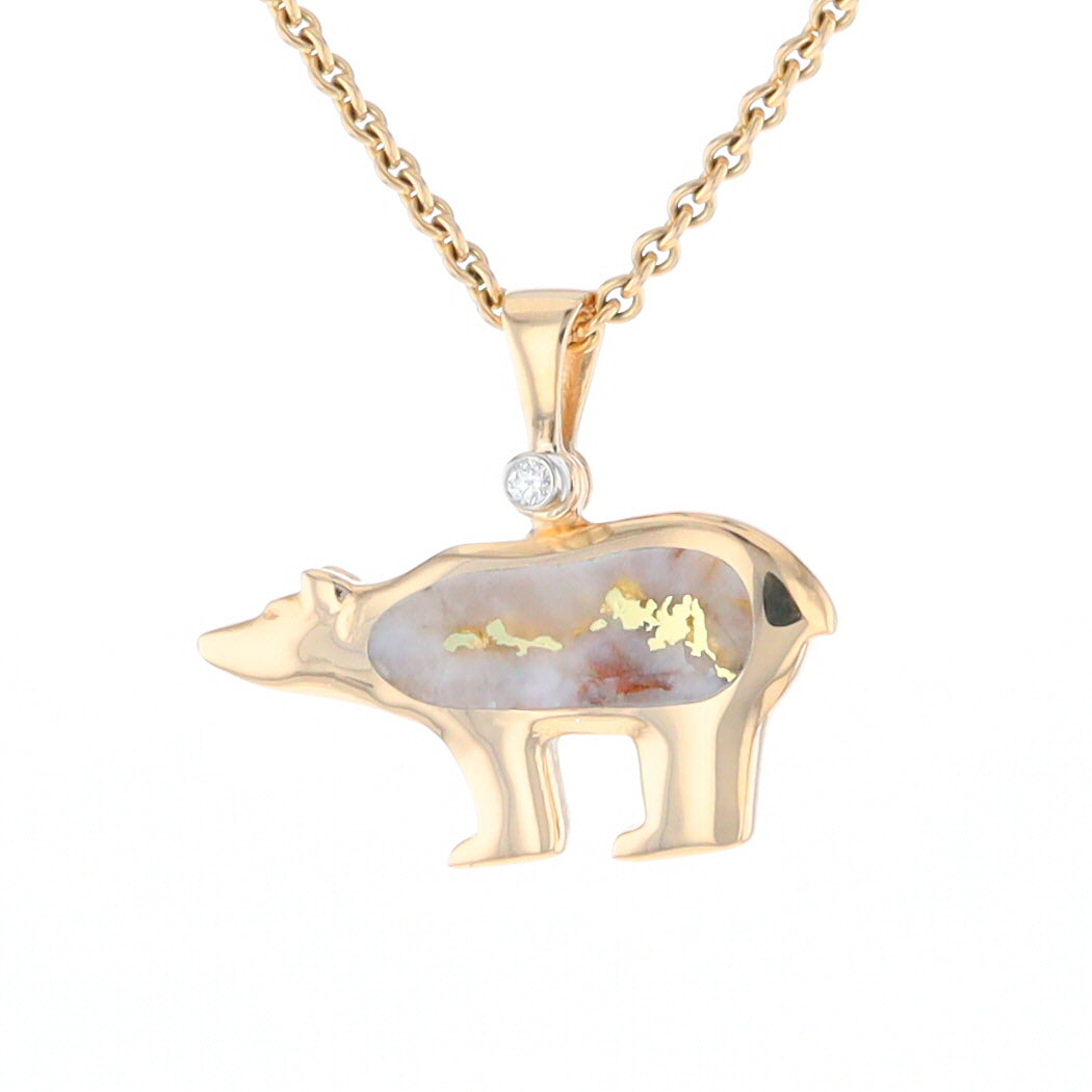 Gold Quartz Inlaid Polar Bear Pendant