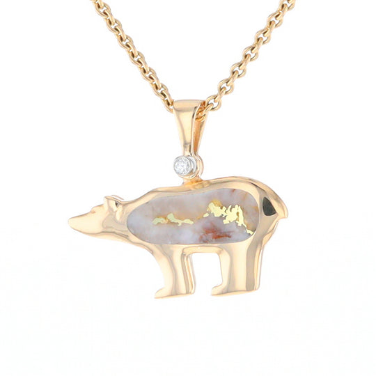 Gold Quartz Inlaid Polar Bear Pendant