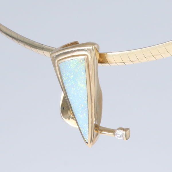 Opal Pendant Triangle Inlaid Design with .06ct Round Diamond
