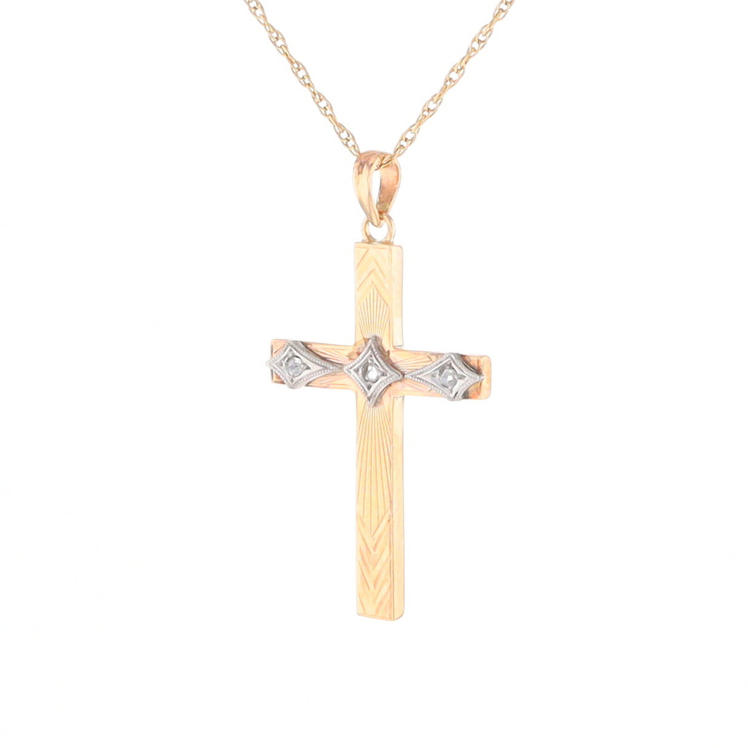 Vintage Incised Diamond Cross Pendant