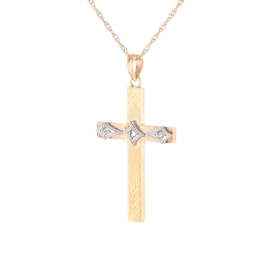 Vintage Incised Diamond Cross Pendant