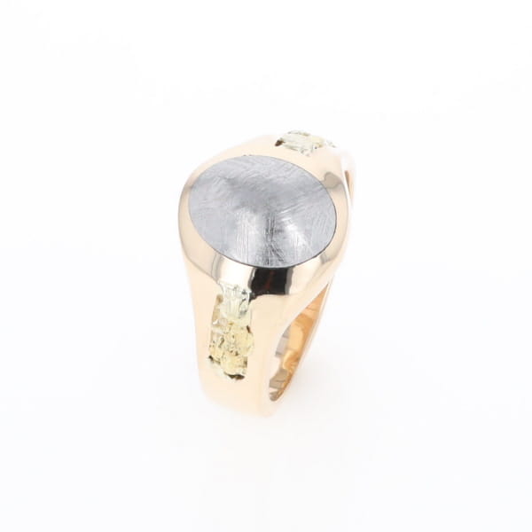 Oval Meteorite Inlaid Ring with Natural Gold Nuggets