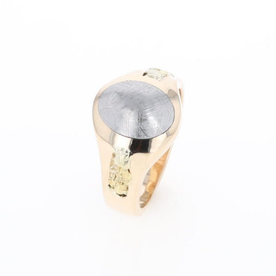 Oval Meteorite Inlaid Ring with Natural Gold Nuggets