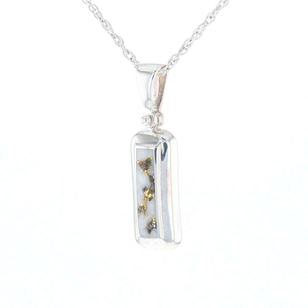 Sterling Silver Gold Quartz Invlaid Rectangle Bar Pendant - G3