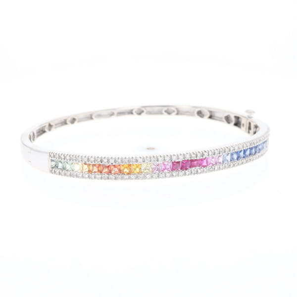 Multi-color Sapphire Cuff Bracelet with Diamond Accents