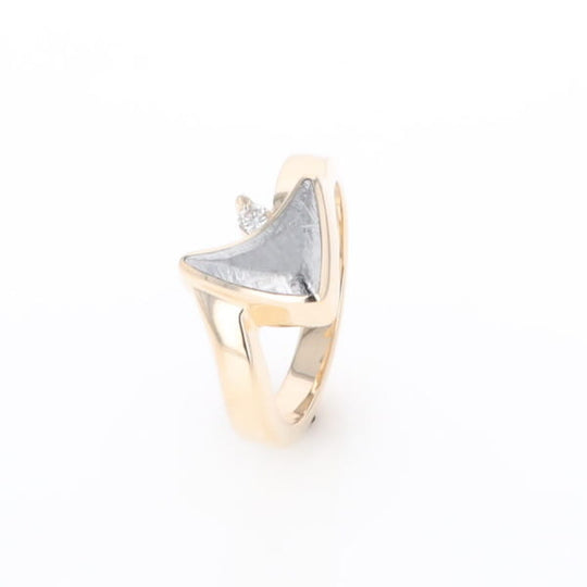 Meteorite Ring Boat Sail Inlaid Design with .04ctw Round Diamond