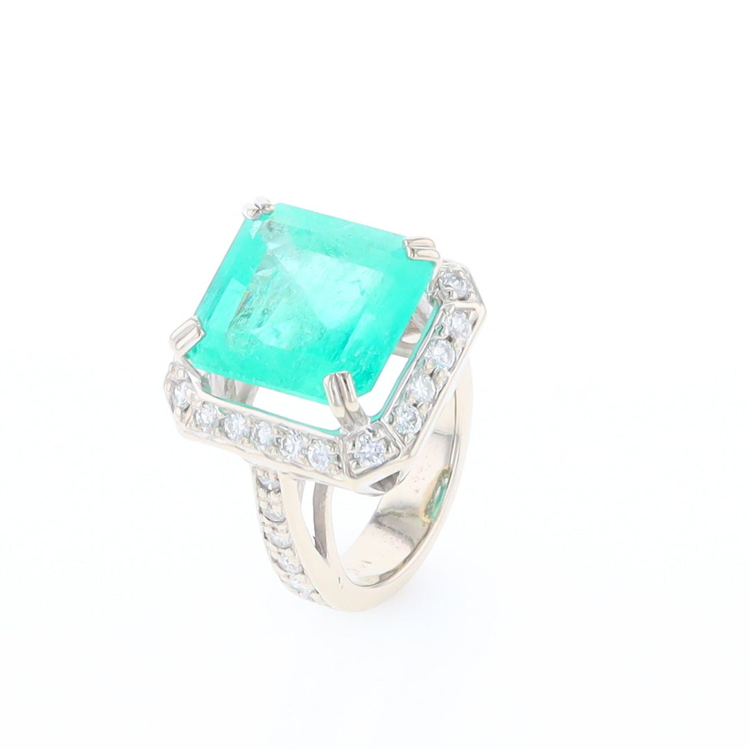 5.25ct Emerald Ring with Diamond Halo