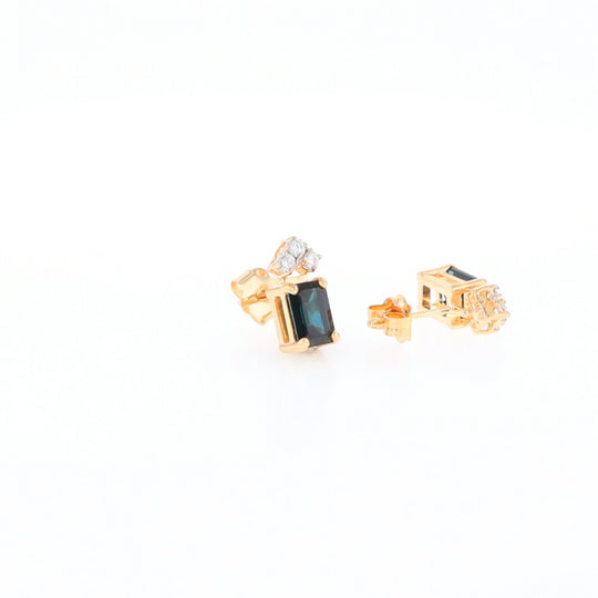 Rectangle Blue Sapphire Stud Earrings