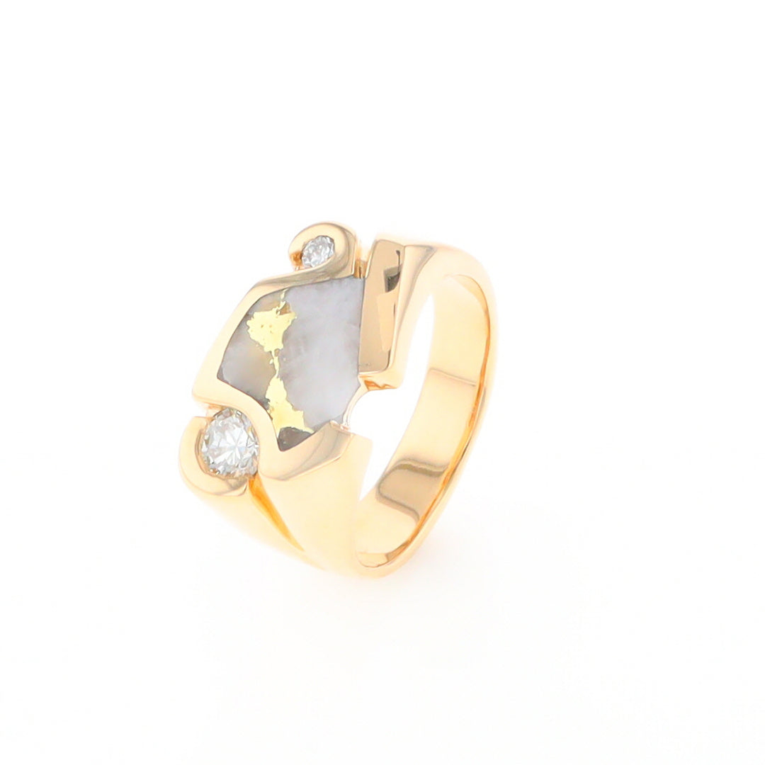 Gold Quartz Ring Geometric Shape Inlaid with 0.30ctw Round Diamonds