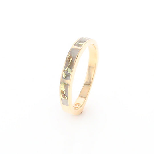 Gold Quartz Ring 3 Rectangle Section Inlaid Band