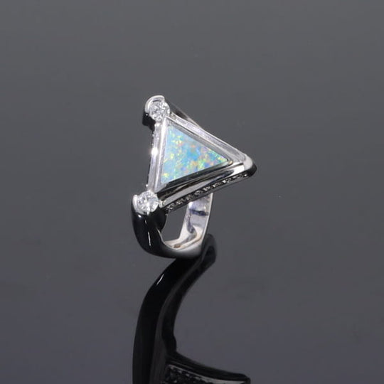 Opal Rings Triangle Inlaid Design with .31ctw Round Diamonds