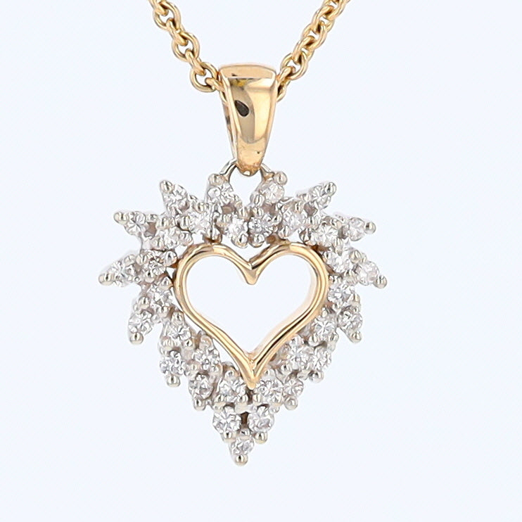14K Yellow Gold Heart Shaped Pendant with 2 rows of Diamonds