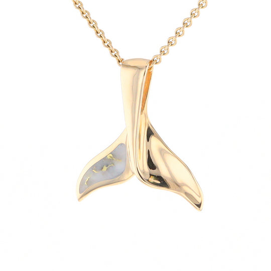 Whale Tail Gold Quartz Single Sided Inlaid Sea Life Pendant