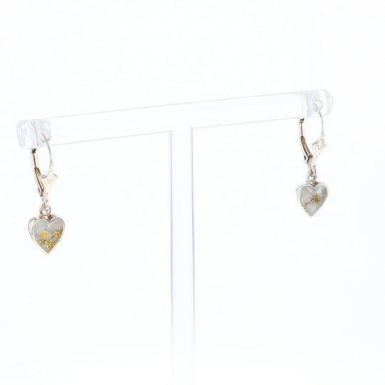 Silver Gold Quartz Inlaid Heart Earrings - G3