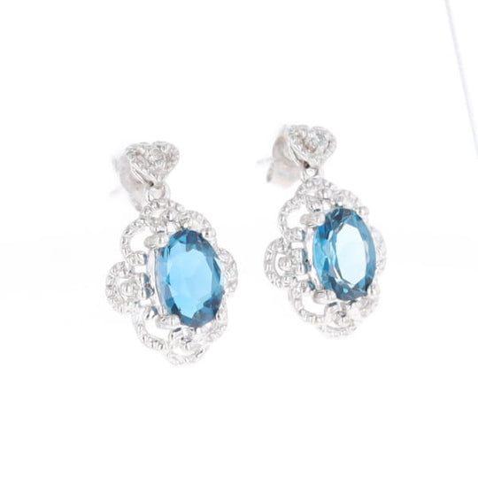 London Blue Topaz in Filigree Setting Dangle Earrings