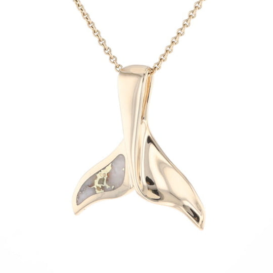 Whale Tail Natural Gold Quartz Single Side Inlaid Pendant