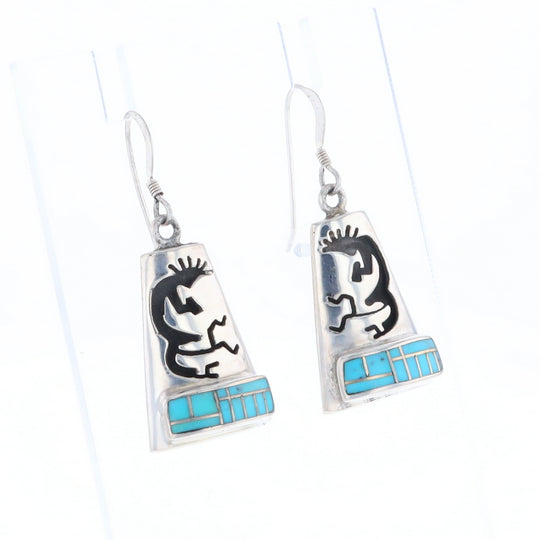 Turquoise Triangular Kokopelli Dangle Earrings