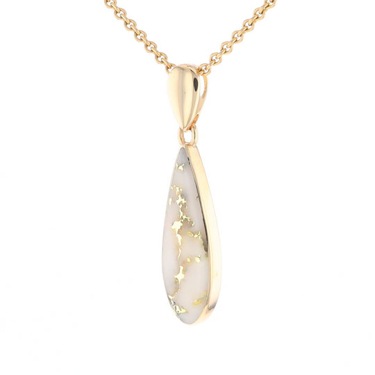 Gold Quartz Pendant Tear Drop Inlaid Design G2