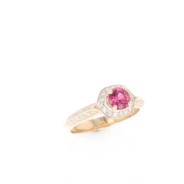 Peaked Halo Pink Tourmaline & Diamond Engagement Ring